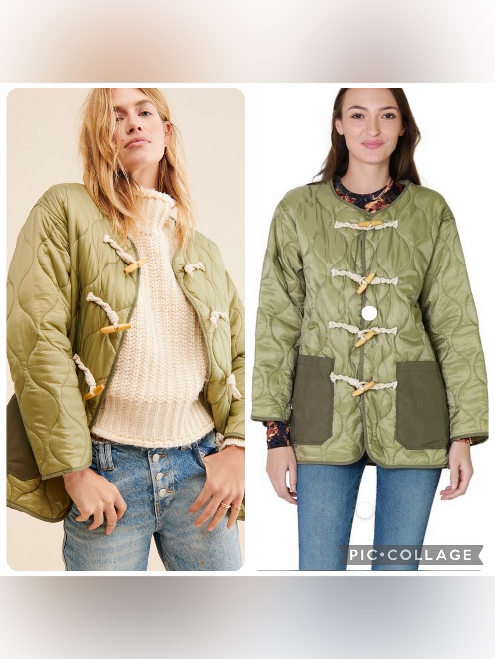 Small Anthropologie Moon River Olive Green Quilted Toggle Utility Jacket nylon